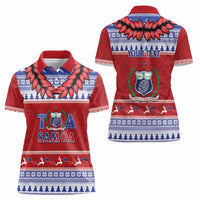 Personalised Toa Samoa Rugby Christmas Women Polo Shirt Ula Fala Samoan Pattern Red - Polynesian Pride