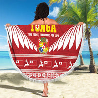 Tonga Rugby Christmas Beach Blanket Mate Maa Tonga Ngatu Pattern - Polynesian Pride