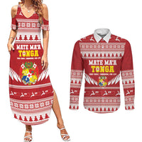 Personalised Tonga Rugby Christmas Couples Matching Summer Maxi Dress and Long Sleeve Button Shirt Mate Maa Tonga Ngatu Pattern - Polynesian Pride