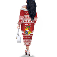 Personalised Tonga Rugby Christmas Family Matching Off The Shoulder Long Sleeve Dress and Hawaiian Shirt Mate Maa Tonga Ngatu Pattern - Polynesian Pride