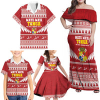Personalised Tonga Rugby Christmas Family Matching Off Shoulder Maxi Dress and Hawaiian Shirt Mate Maa Tonga Ngatu Pattern - Polynesian Pride