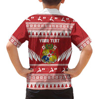 Personalised Tonga Rugby Christmas Family Matching Short Sleeve Bodycon Dress and Hawaiian Shirt Mate Maa Tonga Ngatu Pattern - Polynesian Pride