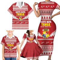 Personalised Tonga Rugby Christmas Family Matching Short Sleeve Bodycon Dress and Hawaiian Shirt Mate Maa Tonga Ngatu Pattern - Polynesian Pride