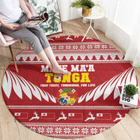 Tonga Rugby Christmas Round Carpet Mate Maa Tonga Ngatu Pattern - Polynesian Pride