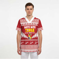 Personalised Tonga Rugby Christmas Scrub Top Mate Maa Tonga Ngatu Pattern - Polynesian Pride