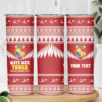 Personalised Tonga Rugby Christmas Skinny Tumbler Mate Maa Tonga Ngatu Pattern - Polynesian Pride