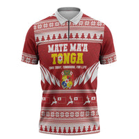 Personalised Tonga Rugby Christmas Zipper Polo Shirt Mate Maa Tonga Ngatu Pattern - Polynesian Pride