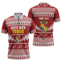 Personalised Tonga Rugby Christmas Zipper Polo Shirt Mate Maa Tonga Ngatu Pattern - Polynesian Pride
