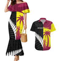New Zealand and West Indies Cricket Custom Couples Matching Mermaid Dress and Hawaiian Shirt Black Cap Windies Together - Polynesian Pride