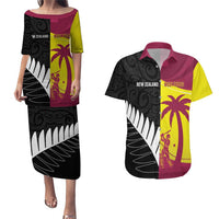 New Zealand and West Indies Cricket Custom Couples Matching Puletasi and Hawaiian Shirt Black Cap Windies Together - Polynesian Pride