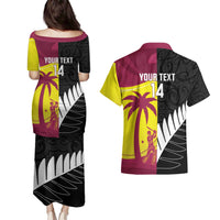 New Zealand and West Indies Cricket Custom Couples Matching Puletasi and Hawaiian Shirt Black Cap Windies Together - Polynesian Pride