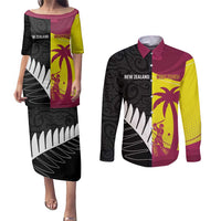 New Zealand and West Indies Cricket Custom Couples Matching Puletasi and Long Sleeve Button Shirt Black Cap Windies Together - Polynesian Pride
