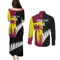 New Zealand and West Indies Cricket Custom Couples Matching Puletasi and Long Sleeve Button Shirt Black Cap Windies Together - Polynesian Pride