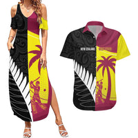 New Zealand and West Indies Cricket Custom Couples Matching Summer Maxi Dress and Hawaiian Shirt Black Cap Windies Together LT14 Black - Polynesian Pride