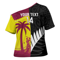 New Zealand and West Indies Cricket Custom Cross Shoulder Shirt Black Cap Windies Together - Polynesian Pride