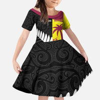 New Zealand and West Indies Cricket Custom Family Matching Off Shoulder Maxi Dress and Hawaiian Shirt Black Cap Windies Together LT14 Daughter's Dress Black - Polynesian Pride