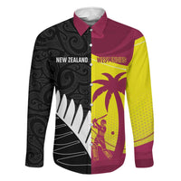 New Zealand and West Indies Cricket Custom Family Matching Off Shoulder Maxi Dress and Hawaiian Shirt Black Cap Windies Together LT14 Dad's Shirt - Long Sleeve Black - Polynesian Pride