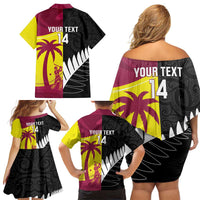 New Zealand and West Indies Cricket Custom Family Matching Off Shoulder Short Dress and Hawaiian Shirt Black Cap Windies Together LT14 - Polynesian Pride