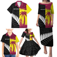 New Zealand and West Indies Cricket Custom Family Matching Puletasi and Hawaiian Shirt Black Cap Windies Together LT14 - Polynesian Pride