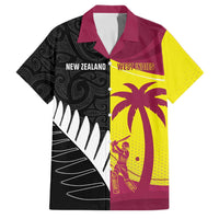 New Zealand and West Indies Cricket Custom Family Matching Puletasi and Hawaiian Shirt Black Cap Windies Together LT14 Dad's Shirt - Short Sleeve Black - Polynesian Pride