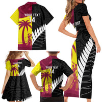 New Zealand and West Indies Cricket Custom Family Matching Short Sleeve Bodycon Dress and Hawaiian Shirt Black Cap Windies Together LT14 - Polynesian Pride