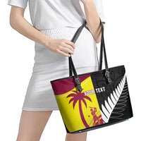 New Zealand and West Indies Cricket Custom Leather Tote Bag Black Cap Windies Together - Polynesian Pride