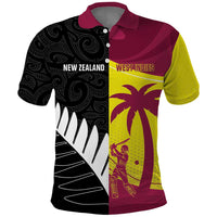 New Zealand and West Indies Cricket Custom Polo Shirt Black Cap Windies Together - Polynesian Pride