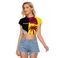 New Zealand and West Indies Cricket Custom Raglan Cropped T Shirt Black Cap Windies Together - Polynesian Pride