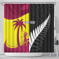 New Zealand and West Indies Cricket Custom Shower Curtain Black Cap Windies Together - Polynesian Pride