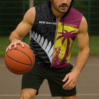 New Zealand and West Indies Cricket Custom Sleeveless Zip Hoodie Black Cap Windies Together - Polynesian Pride