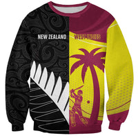 New Zealand and West Indies Cricket Custom Sweatshirt Black Cap Windies Together - Polynesian Pride