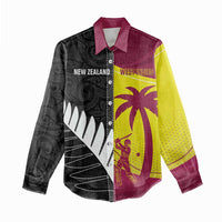New Zealand and West Indies Cricket Custom Women Casual Shirt Black Cap Windies Together - Polynesian Pride
