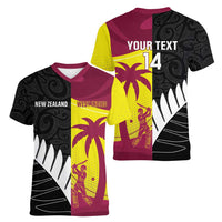 New Zealand and West Indies Cricket Custom Women V-Neck T-Shirt Black Cap Windies Together - Polynesian Pride