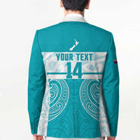 New Zealand Silver Fern Cricket Custom Blazer Black Cap Teal Maori Pattern - Polynesian Pride