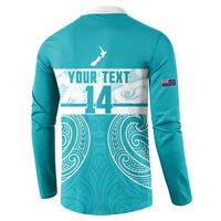 New Zealand Silver Fern Cricket Custom Button Sweatshirt Black Cap Teal Maori Pattern - Polynesian Pride