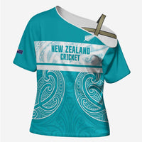 New Zealand Silver Fern Cricket Custom Cross Shoulder Shirt Black Cap Teal Maori Pattern - Polynesian Pride