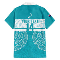 New Zealand Silver Fern Cricket Custom Family Matching Long Sleeve Bodycon Dress and Hawaiian Shirt Black Cap Teal Maori Pattern LT14 - Polynesian Pride