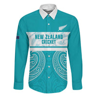 New Zealand Silver Fern Cricket Custom Family Matching Long Sleeve Bodycon Dress and Hawaiian Shirt Black Cap Teal Maori Pattern LT14 Dad's Shirt - Long Sleeve Teal - Polynesian Pride