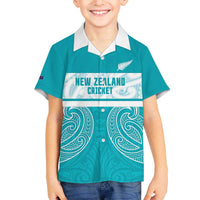 New Zealand Silver Fern Cricket Custom Family Matching Off The Shoulder Long Sleeve Dress and Hawaiian Shirt Black Cap Teal Maori Pattern - Polynesian Pride