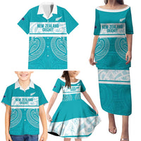 New Zealand Silver Fern Cricket Custom Family Matching Puletasi and Hawaiian Shirt Black Cap Teal Maori Pattern LT14 - Polynesian Pride