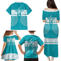 New Zealand Silver Fern Cricket Custom Family Matching Puletasi and Hawaiian Shirt Black Cap Teal Maori Pattern LT14 - Polynesian Pride