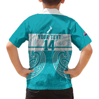 New Zealand Silver Fern Cricket Custom Family Matching Tank Maxi Dress and Hawaiian Shirt Black Cap Teal Maori Pattern LT14 - Polynesian Pride