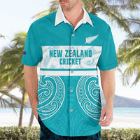 New Zealand Silver Fern Cricket Custom Hawaiian Shirt Black Cap Teal Maori Pattern - Polynesian Pride