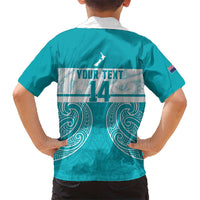 New Zealand Silver Fern Cricket Custom Hawaiian Shirt Black Cap Teal Maori Pattern - Polynesian Pride