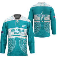 New Zealand Silver Fern Cricket Custom Hockey Jersey Black Cap Teal Maori Pattern - Polynesian Pride