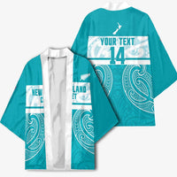 New Zealand Silver Fern Cricket Custom Kimono Black Cap Teal Maori Pattern - Polynesian Pride