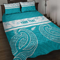 New Zealand Silver Fern Cricket Custom Quilt Bed Set Black Cap Teal Maori Pattern - Polynesian Pride