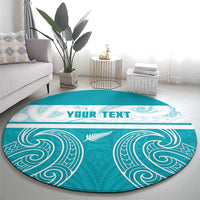 New Zealand Silver Fern Cricket Custom Round Carpet Black Cap Teal Maori Pattern - Polynesian Pride