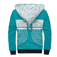 New Zealand Silver Fern Cricket Custom Sherpa Hoodie Black Cap Teal Maori Pattern - Polynesian Pride