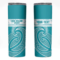 New Zealand Silver Fern Cricket Custom Skinny Tumbler Black Cap Teal Maori Pattern - Polynesian Pride